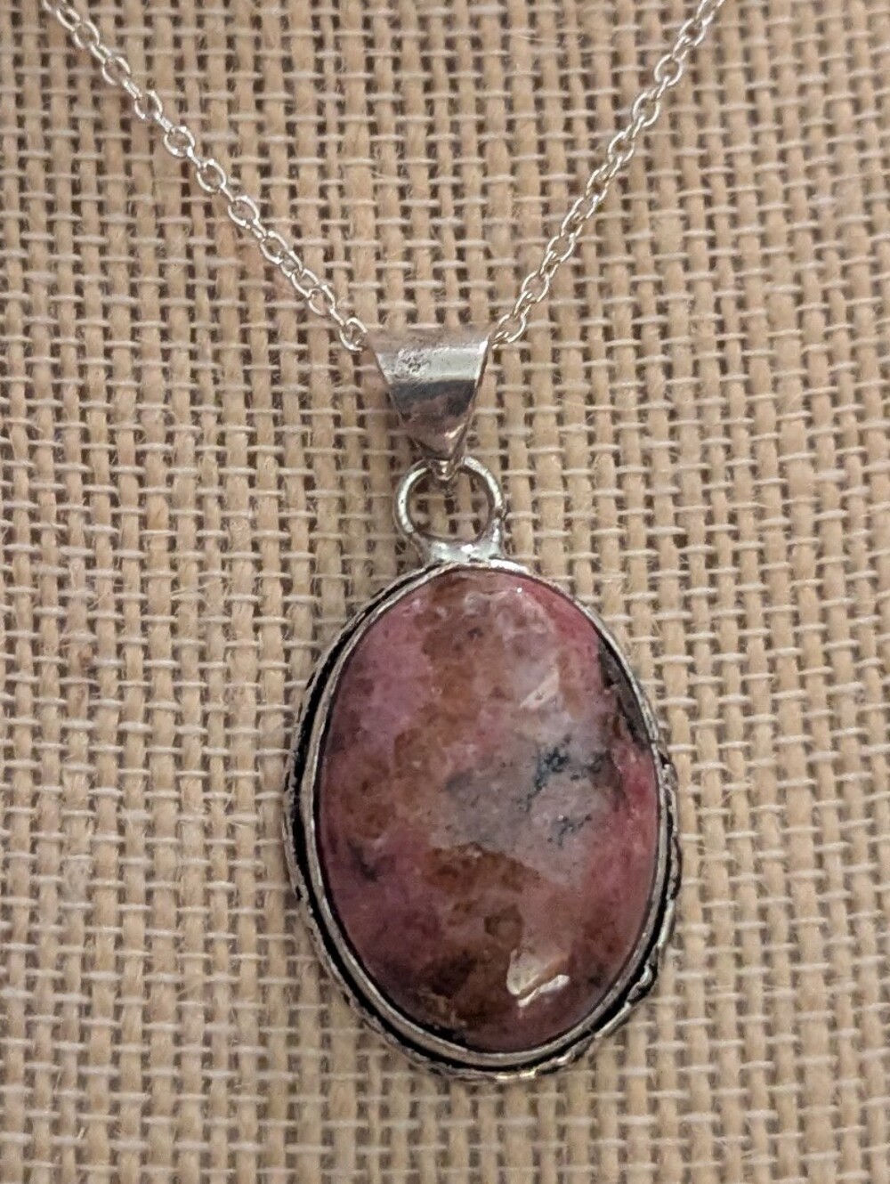 Pink Thulite Oval Pendant • 925 Silver Pendant P61525-05
